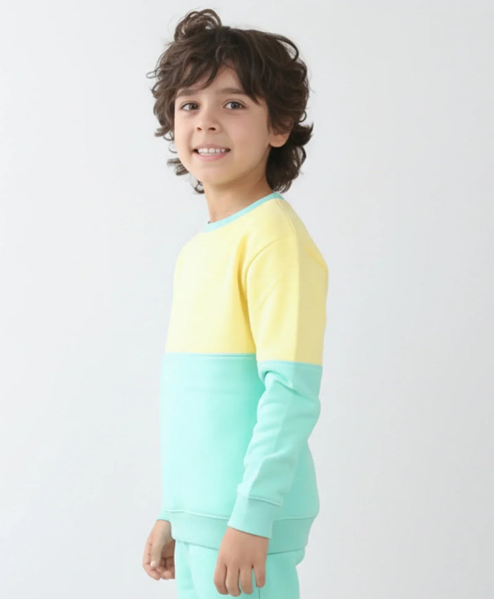 YELLOW GREEN COLOR BLOCK BOYS FLEECE SWEATSHIRT - YELLOW/GREEN - Anthrilo 