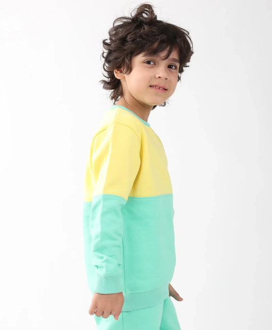 YELLOW GREEN COLOR BLOCK BOYS FLEECE SWEATSHIRT - YELLOW/GREEN