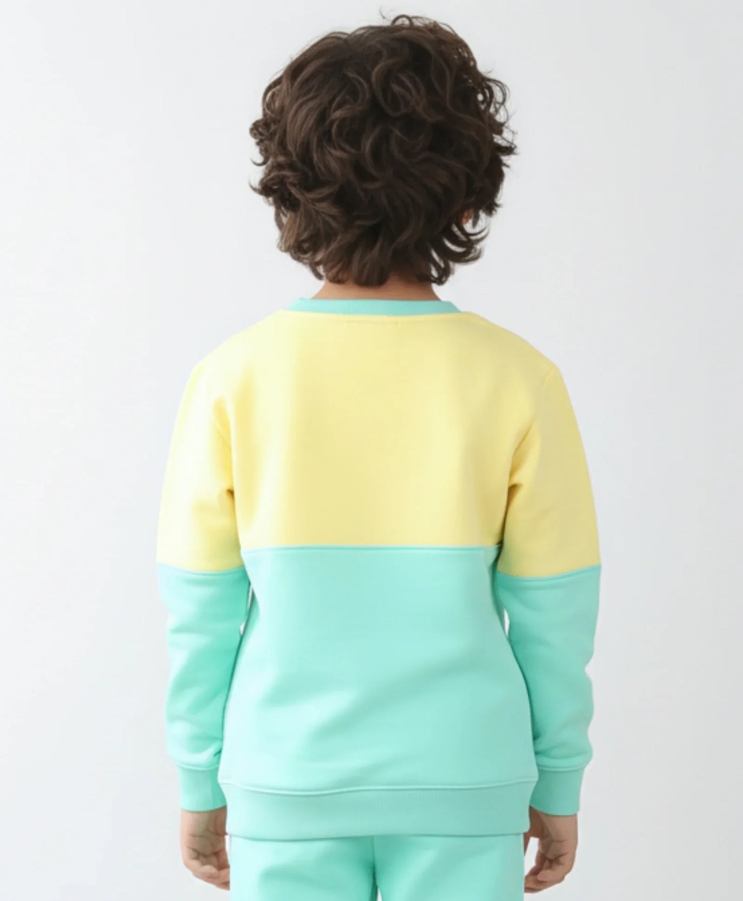 YELLOW GREEN COLOR BLOCK BOYS FLEECE SWEATSHIRT - YELLOW/GREEN