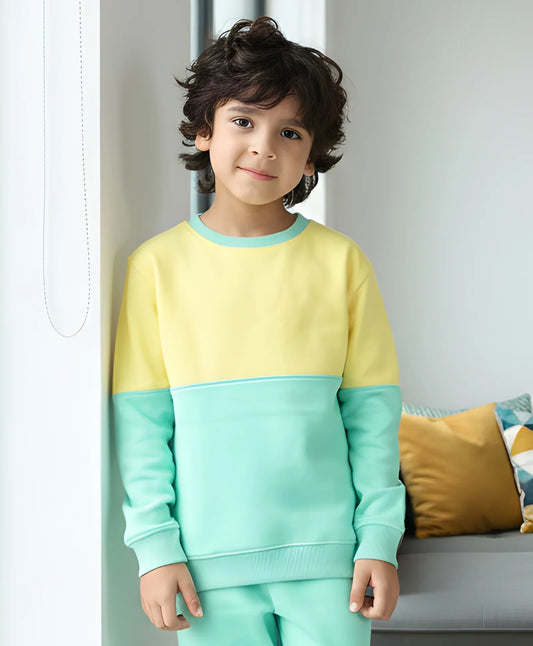 YELLOW GREEN COLOR BLOCK BOYS FLEECE SWEATSHIRT - YELLOW/GREEN
