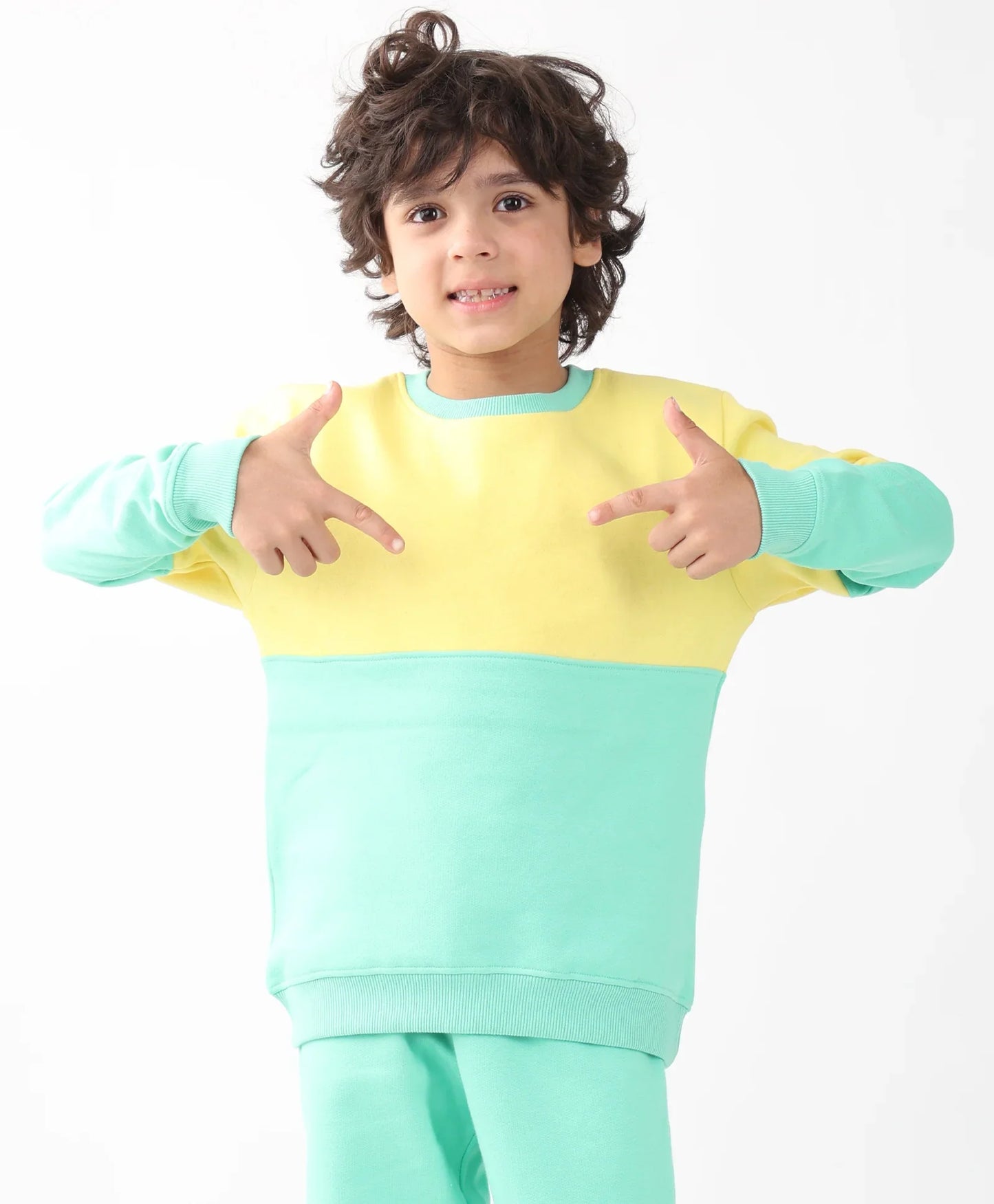 YELLOW GREEN COLOR BLOCK BOYS FLEECE SWEATSHIRT - YELLOW/GREEN