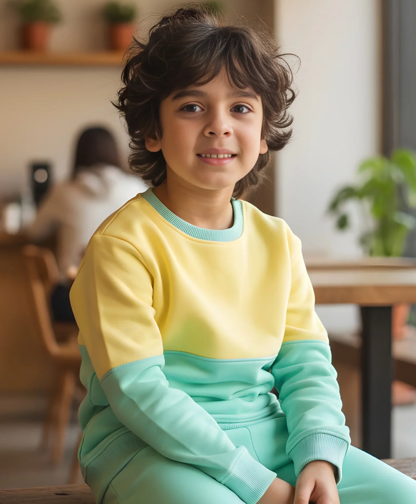 YELLOW GREEN COLOR BLOCK BOYS FLEECE SWEATSHIRT - YELLOW/GREEN