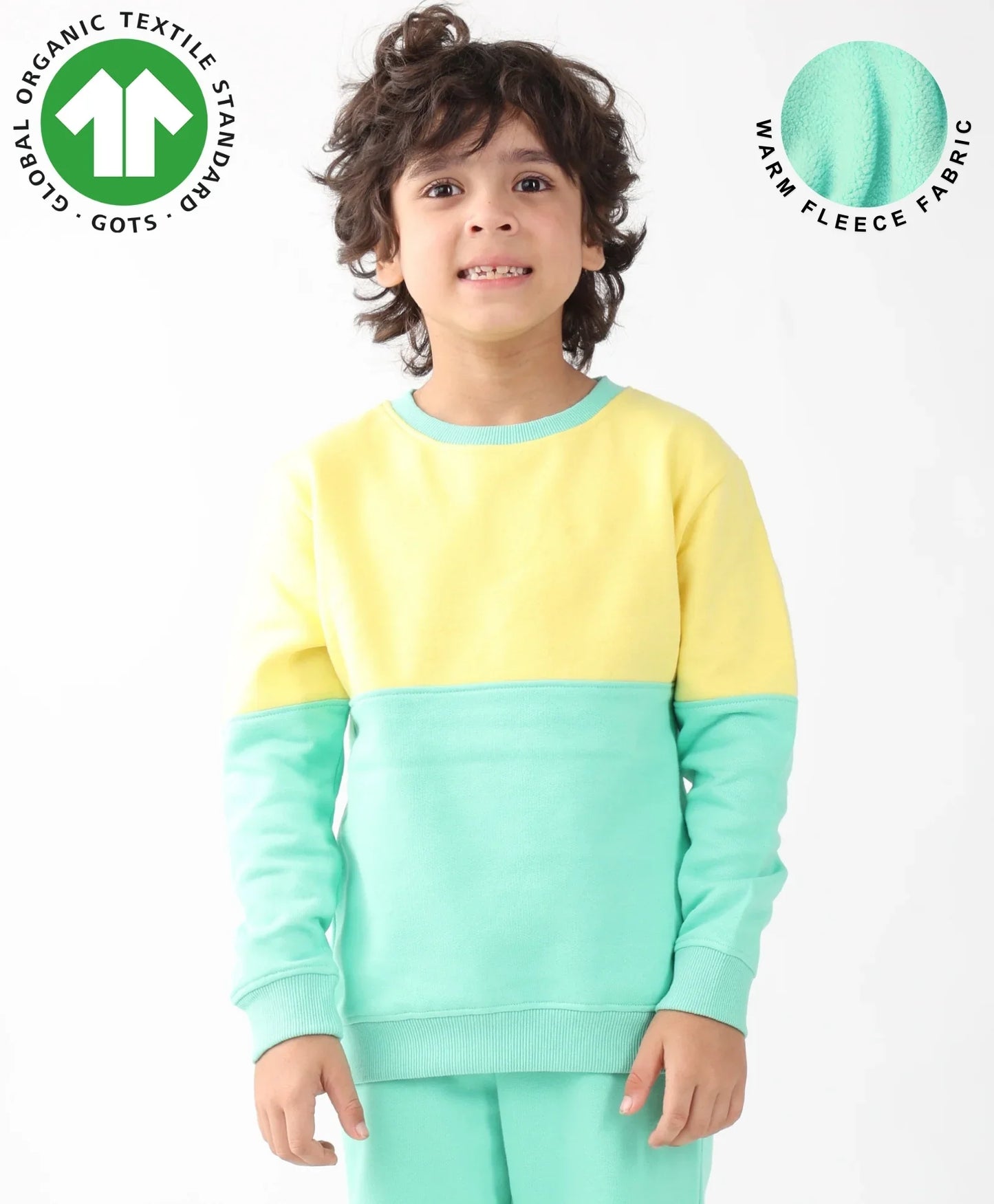 YELLOW GREEN COLOR BLOCK BOYS FLEECE SWEATSHIRT - YELLOW/GREEN