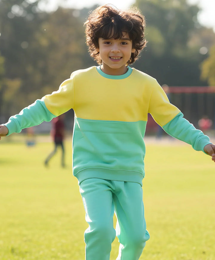 YELLOW GREEN COLOR BLOCK BOYS FLEECE SWEATSHIRT - YELLOW/GREEN - Anthrilo 