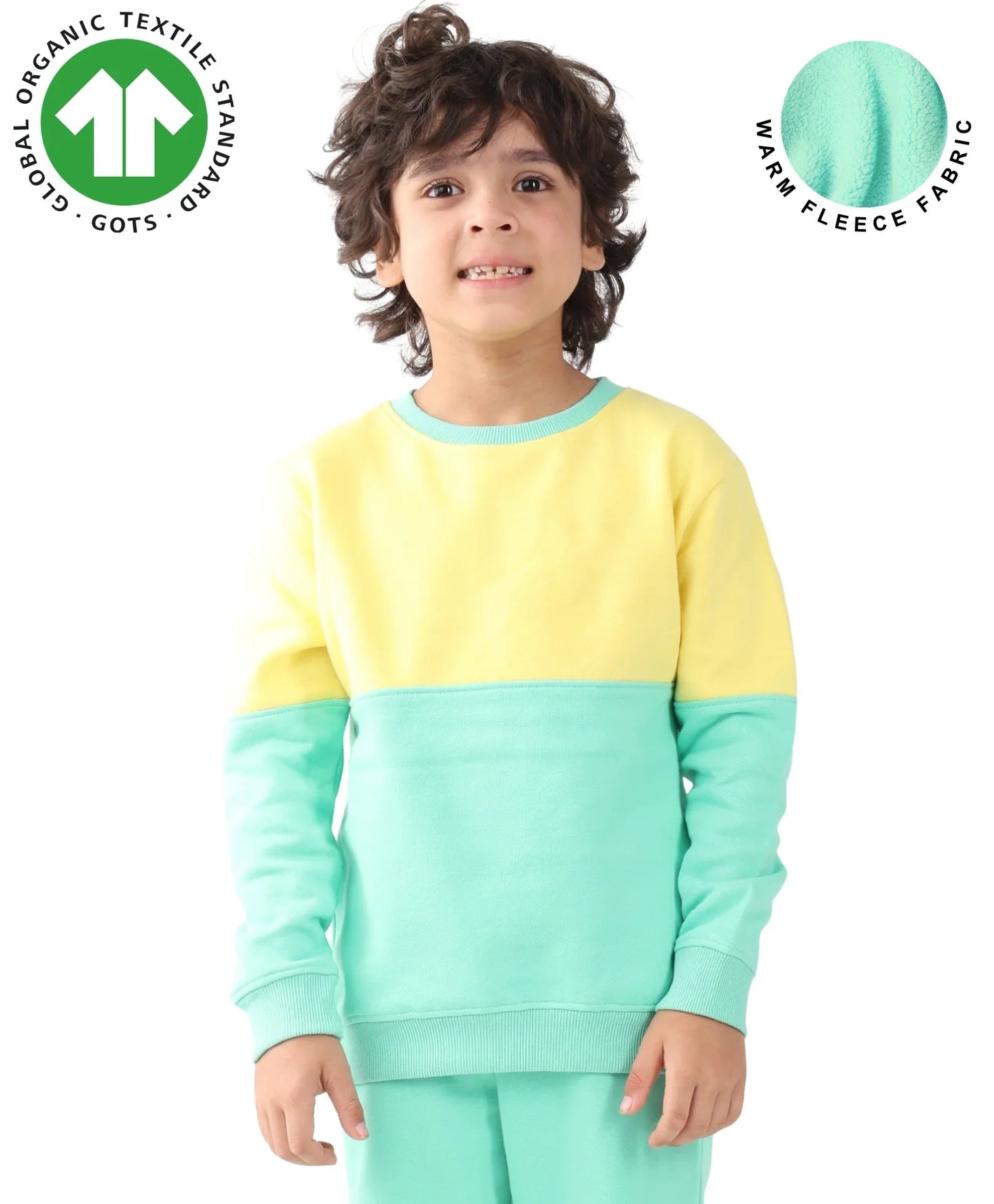 YELLOW GREEN COLOR BLOCK BOYS FLEECE SWEATSHIRT - YELLOW/GREEN