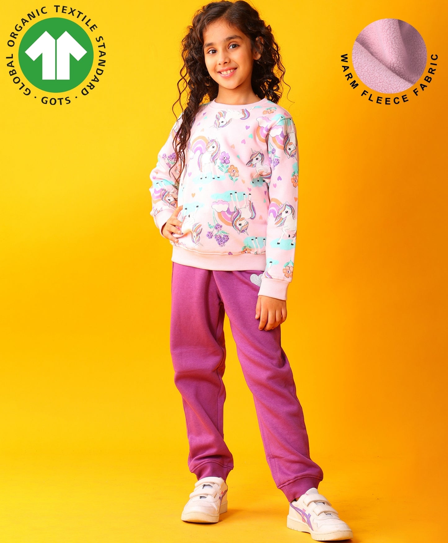 UNICORN HEART GIRLS FLEECE SWEATSHIRT PURPLE JOGGER SET - PINK/PURPLE
