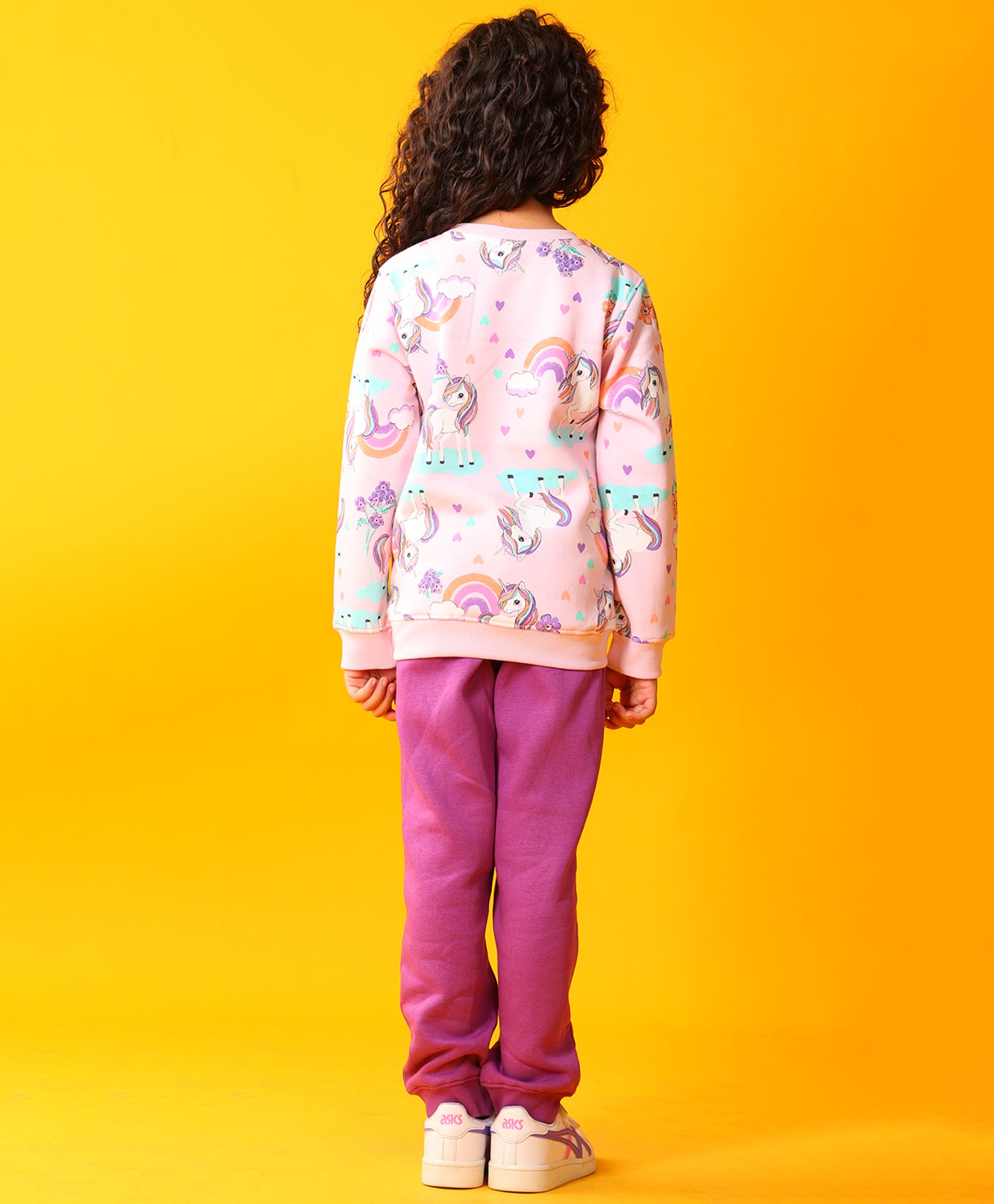 UNICORN HEART GIRLS FLEECE SWEATSHIRT PURPLE JOGGER SET - PINK/PURPLE