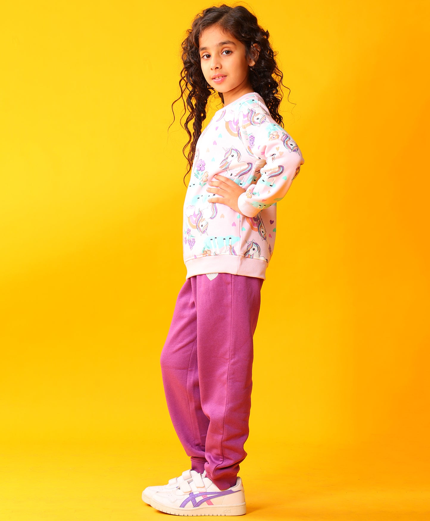 UNICORN HEART GIRLS FLEECE SWEATSHIRT PURPLE JOGGER SET - PINK/PURPLE