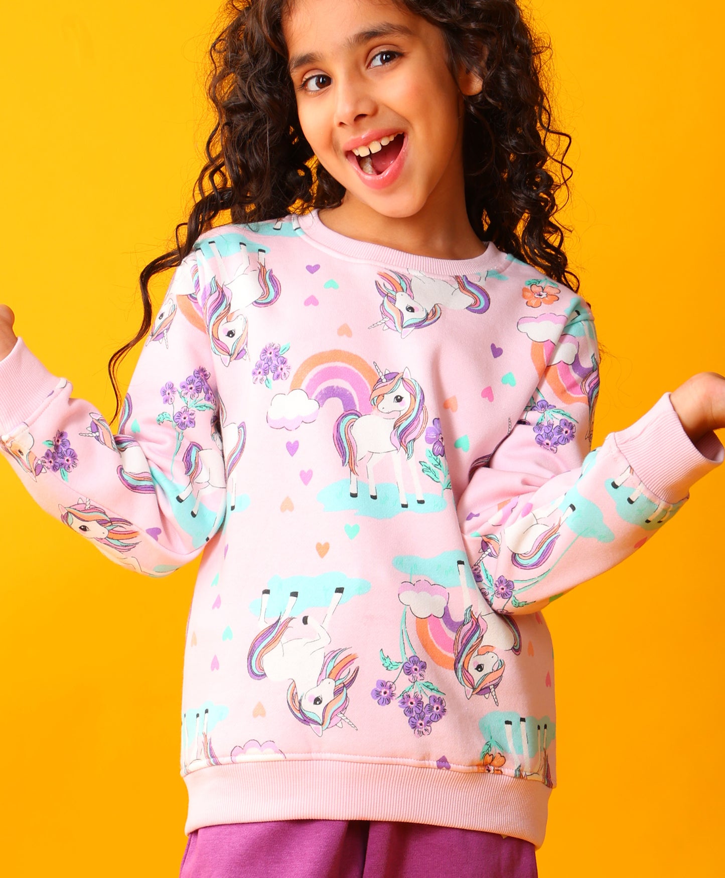 UNICORN HEART GIRLS FLEECE SWEATSHIRT PURPLE JOGGER SET - PINK/PURPLE