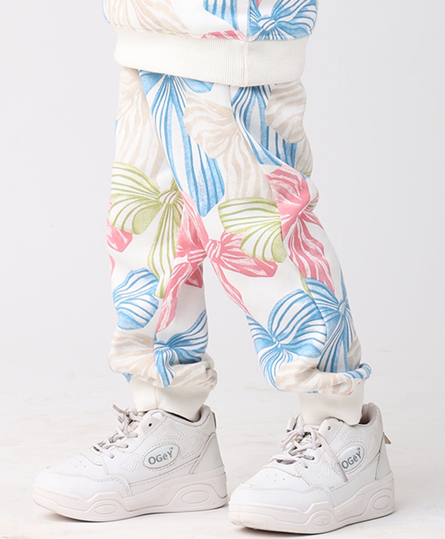 PAINTED BOW FLEECE GIRLS JOGGER - OFF WHITE