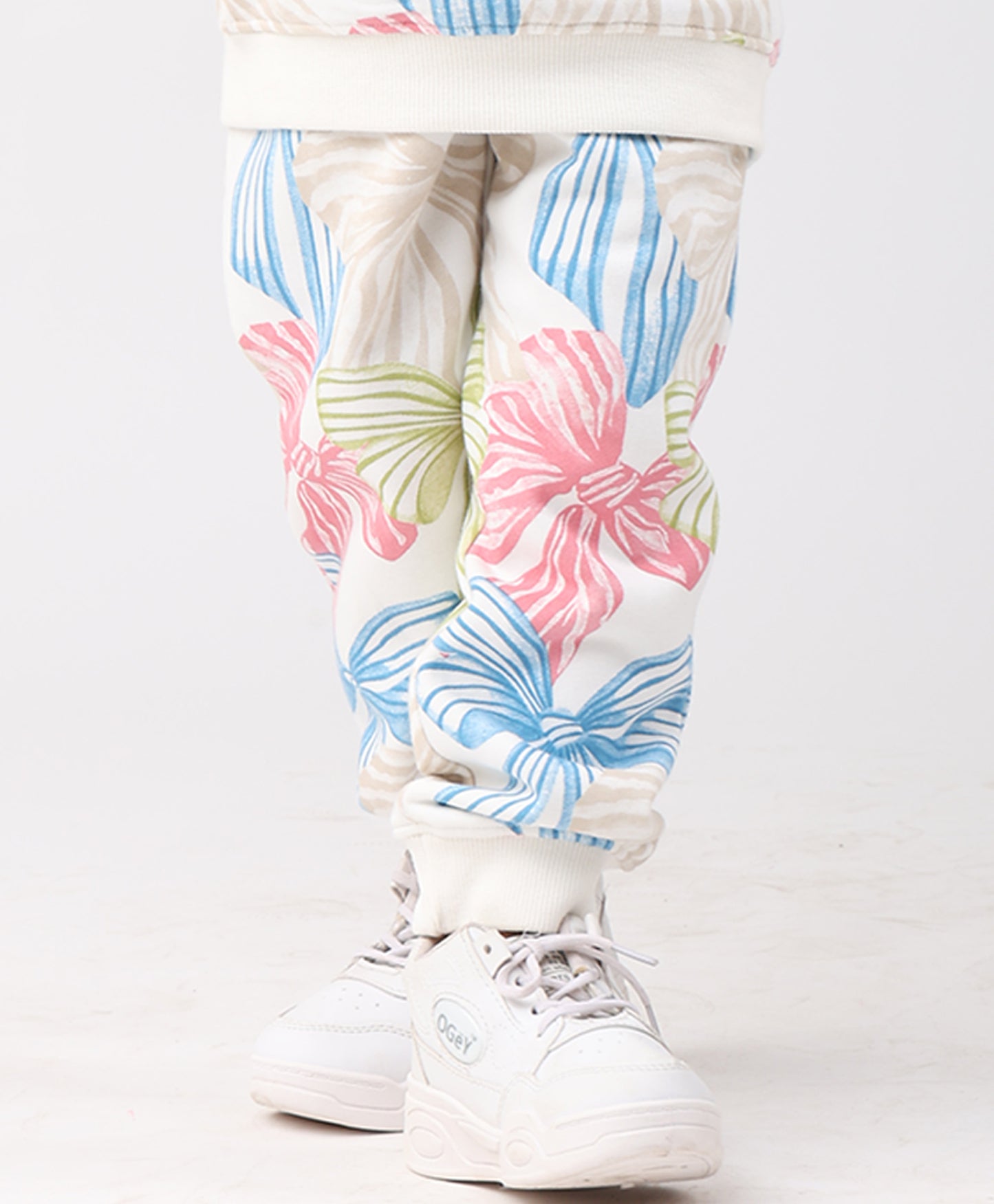 PAINTED BOW FLEECE GIRLS JOGGER - OFF WHITE