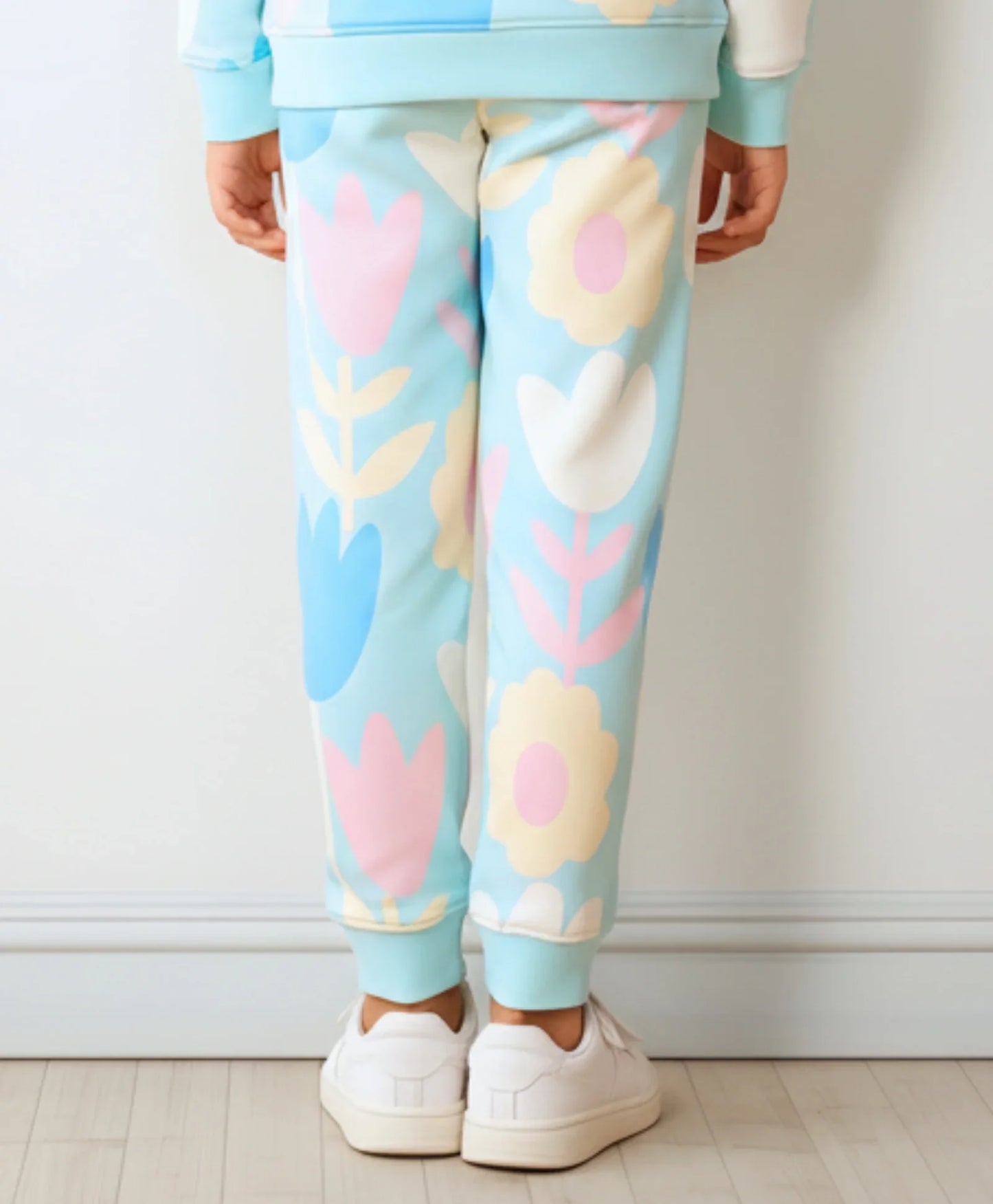 AQUA FLOWER FLEECE GIRLS JOGGER - AQUA