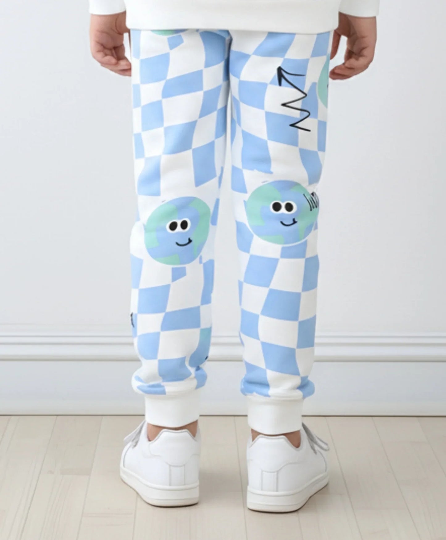 GLOBE CHECK GIRLS FLEECE JOGGER - BLUE