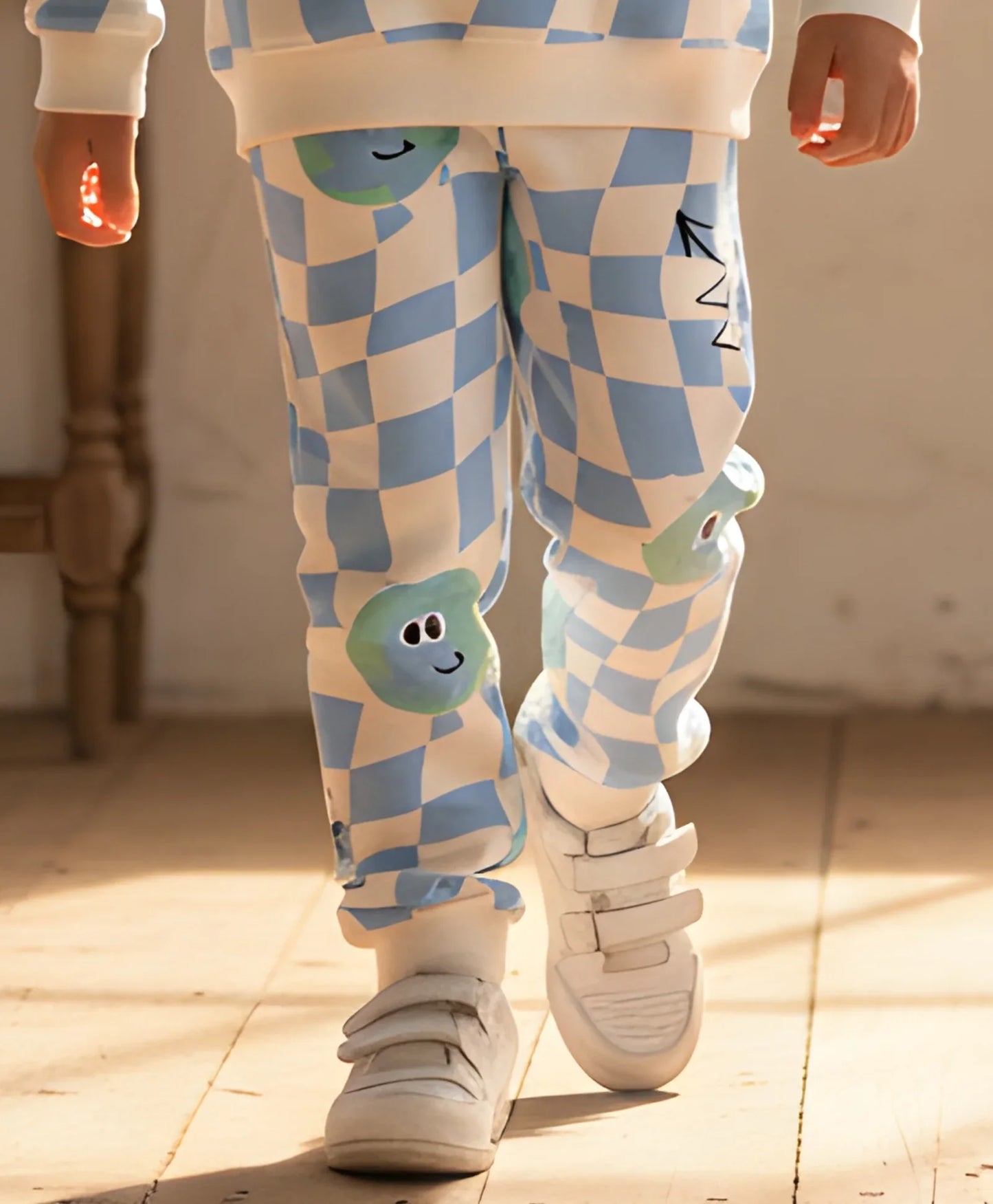 GLOBE CHECK GIRLS FLEECE JOGGER - BLUE