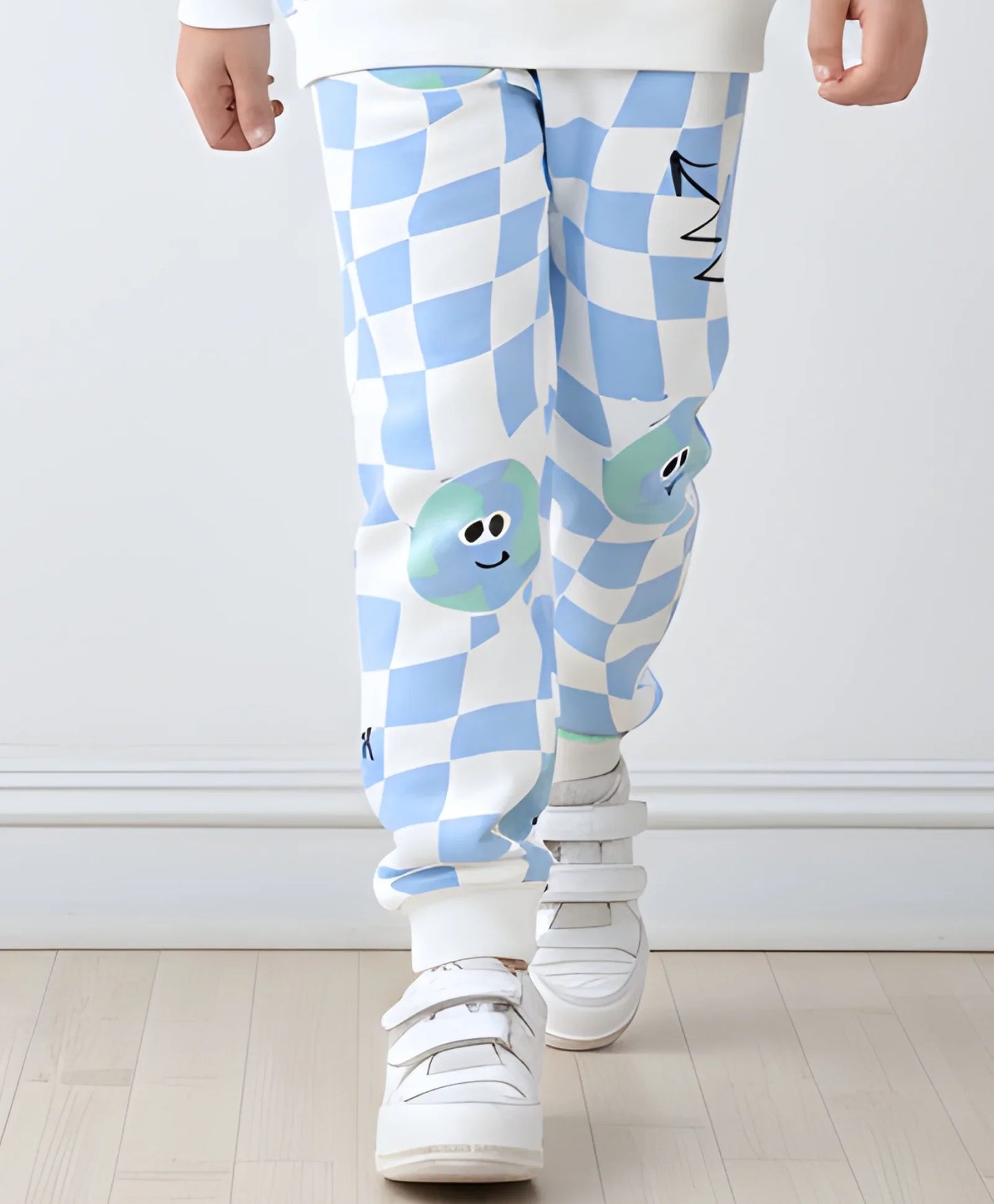 GLOBE CHECK GIRLS FLEECE JOGGER - BLUE
