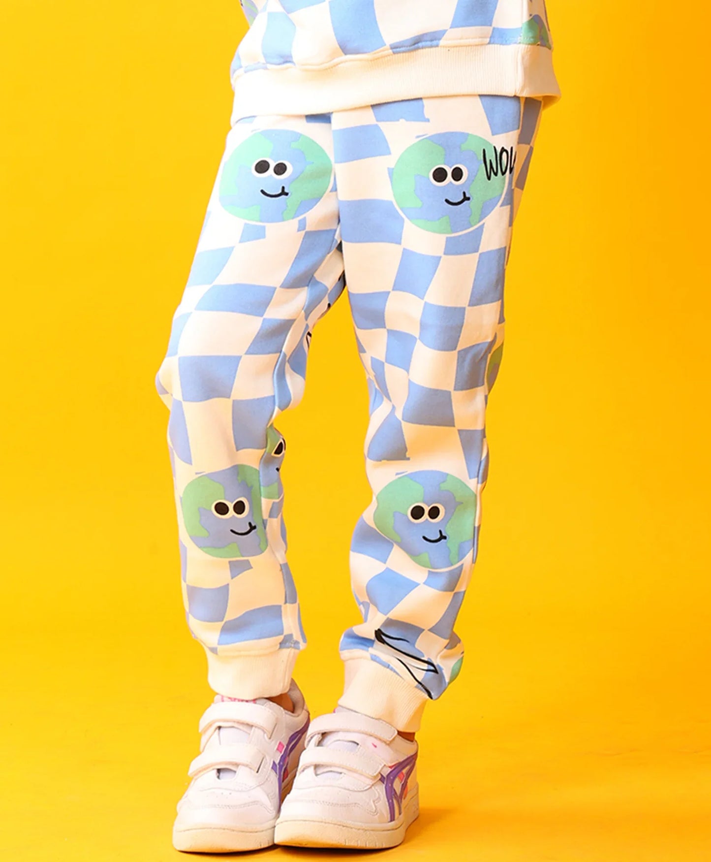 GLOBE CHECK GIRLS FLEECE JOGGER - BLUE