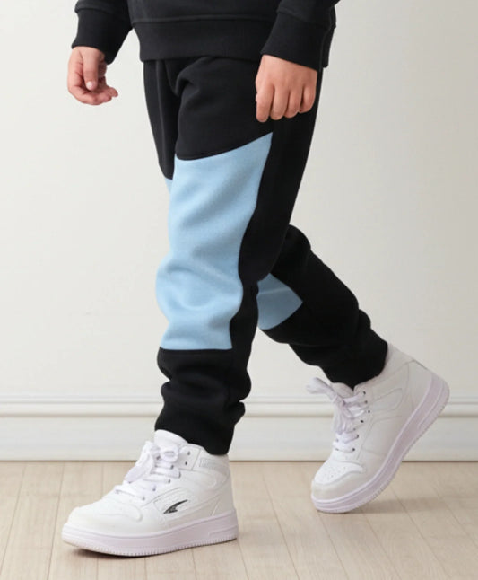 BLACK BLUE INTERLOCK BOYS FLEECE JOGGER - BLACK