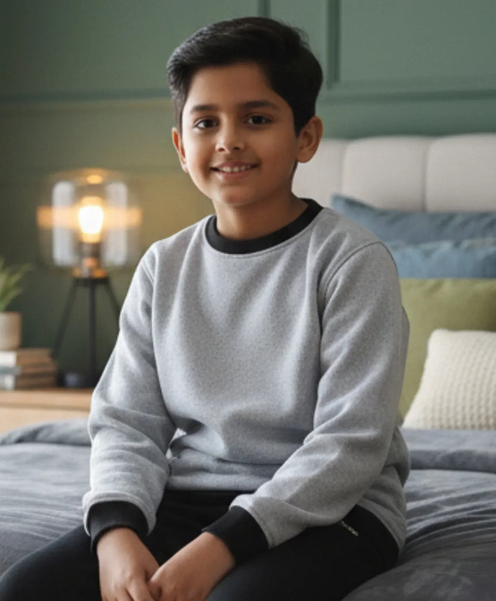 BLACK MELANGE BOYS FLEECE SWEATSHIRT - GREY - Anthrilo 