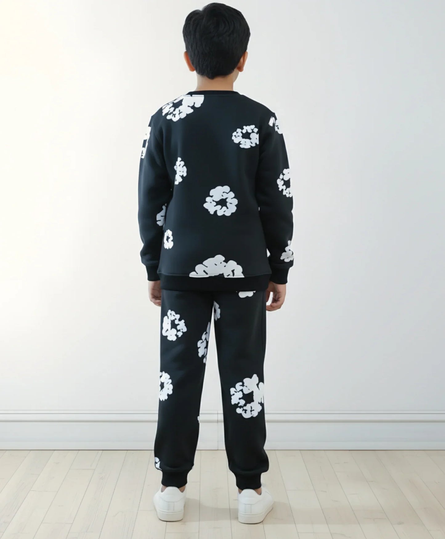 POP BLACK & WHITE BOYS FLEECE SWEATSHIRT JOGGER WINTER SET - BLACK