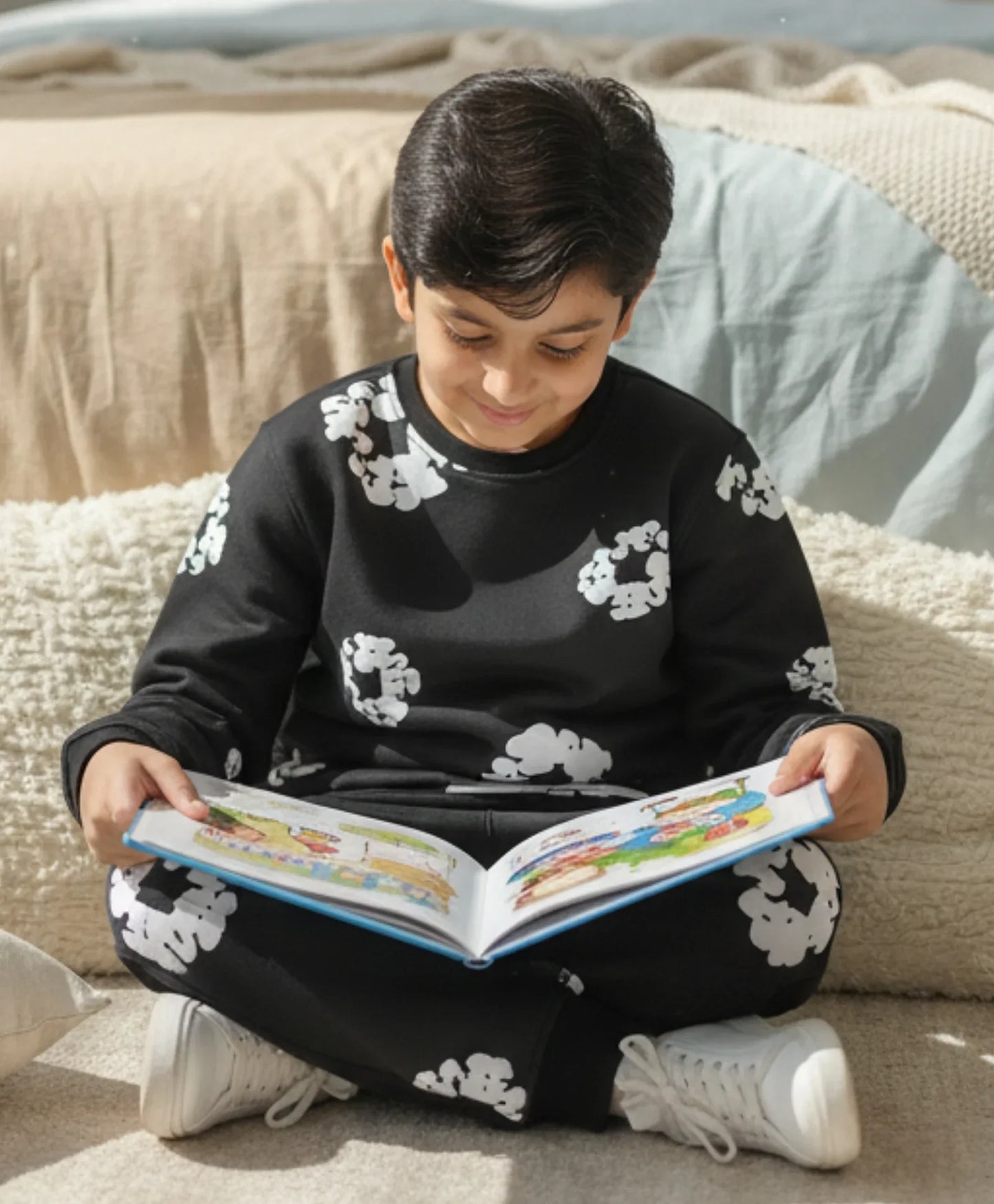 POP BLACK & WHITE BOYS FLEECE SWEATSHIRT JOGGER WINTER SET - BLACK