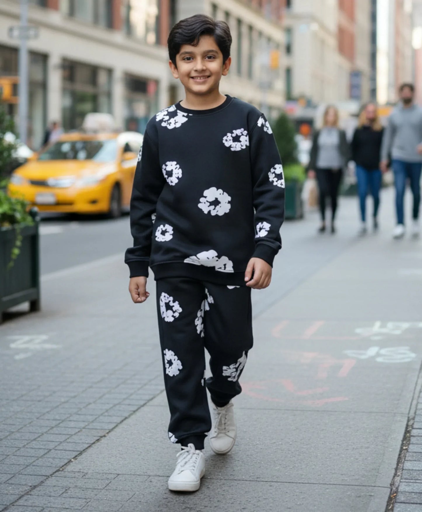 POP BLACK & WHITE BOYS FLEECE SWEATSHIRT JOGGER WINTER SET - BLACK