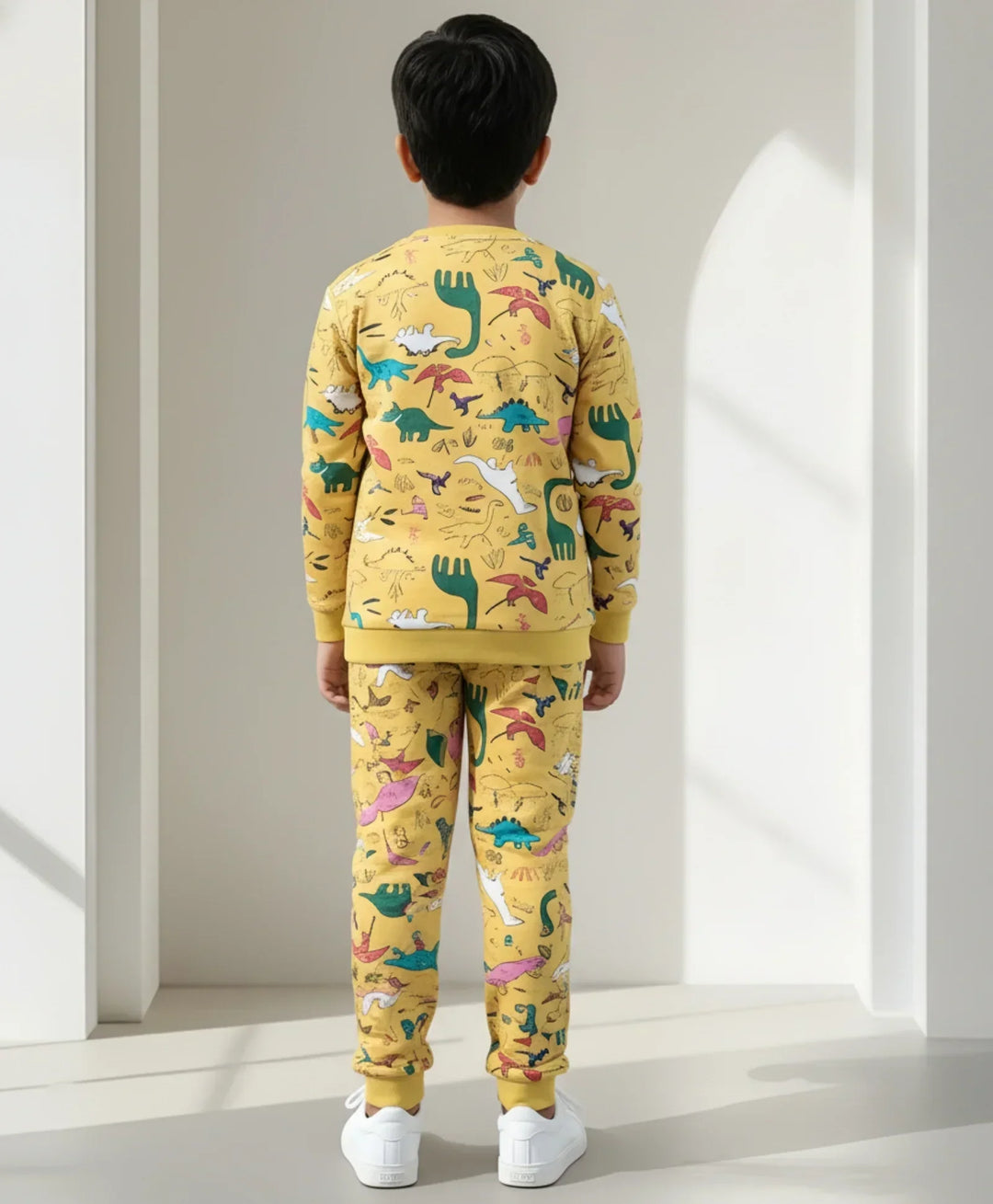 RAINING DINOSAUR BOYS FLEECE SWEATSHIRT JOGGER SET - YELLOW - Anthrilo 