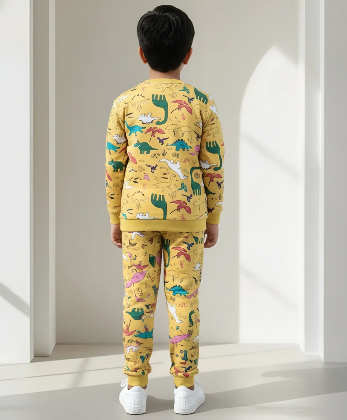 RAINING DINOSAUR BOYS FLEECE SWEATSHIRT JOGGER SET - YELLOW