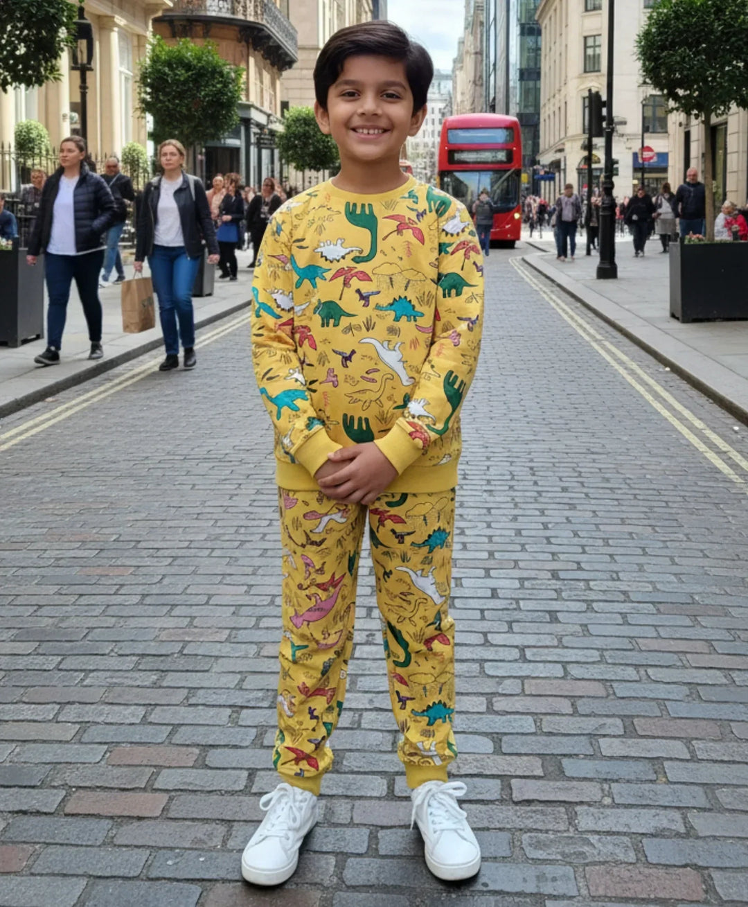 RAINING DINOSAUR BOYS FLEECE SWEATSHIRT JOGGER SET - YELLOW - Anthrilo 