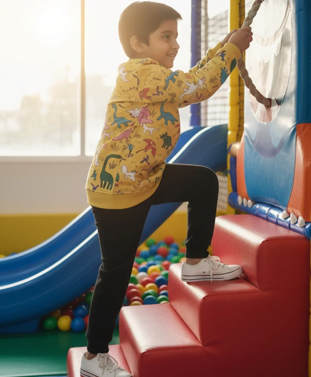 RAINING DINOSAUR BOYS FLEECE SWEATSHIRT BLACK JOGGER SET - YELLOW/BLACK - Anthrilo 