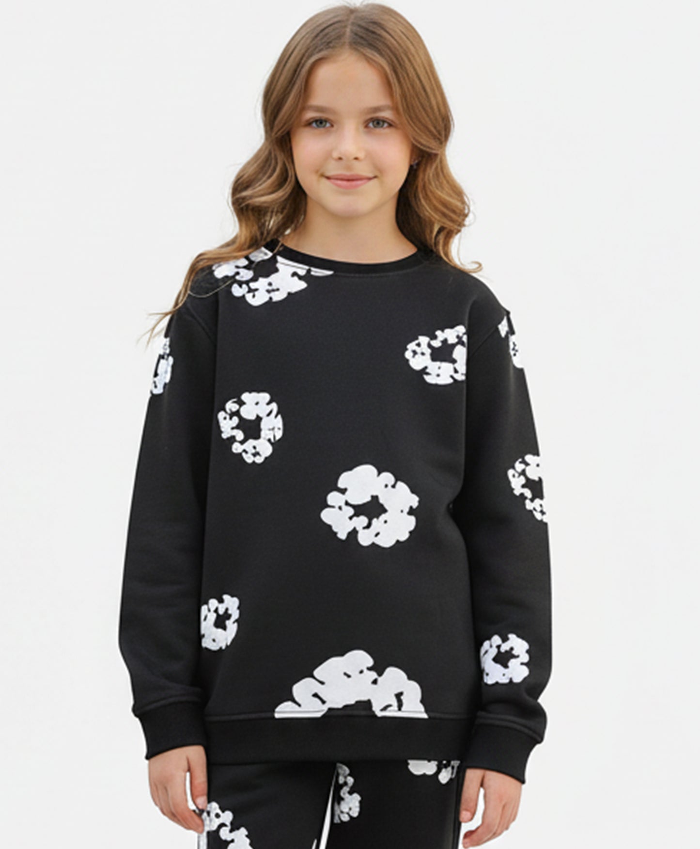 POP BLACK & WHITE GIRLS FLEECE SWEATSHIRT - BLACK