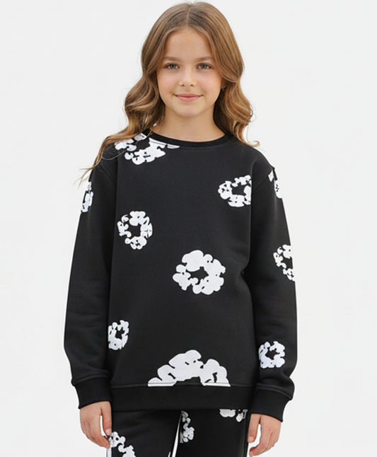 POP BLACK & WHITE GIRLS FLEECE SWEATSHIRT - BLACK
