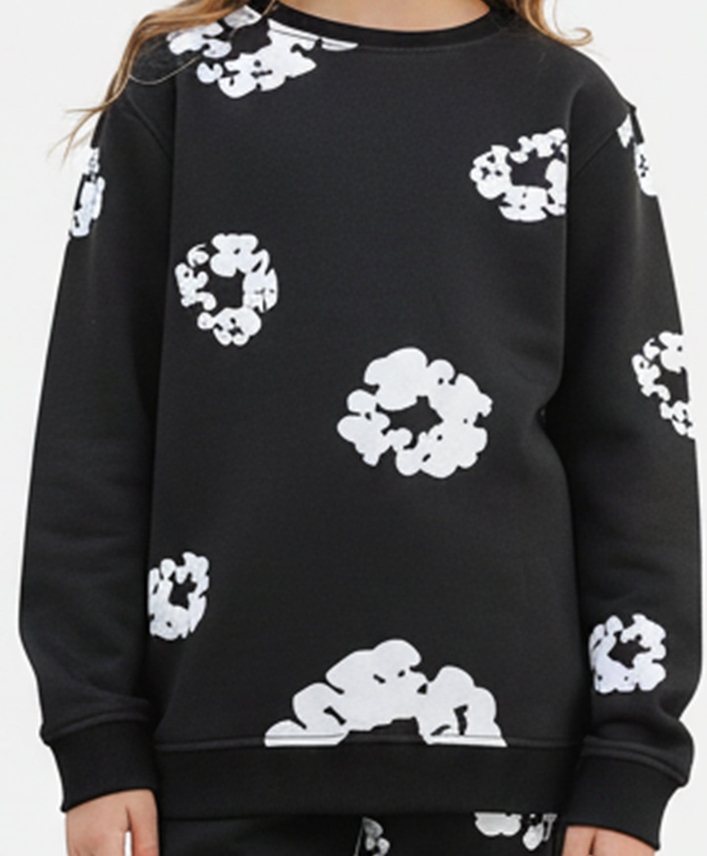 POP BLACK & WHITE GIRLS FLEECE SWEATSHIRT - BLACK