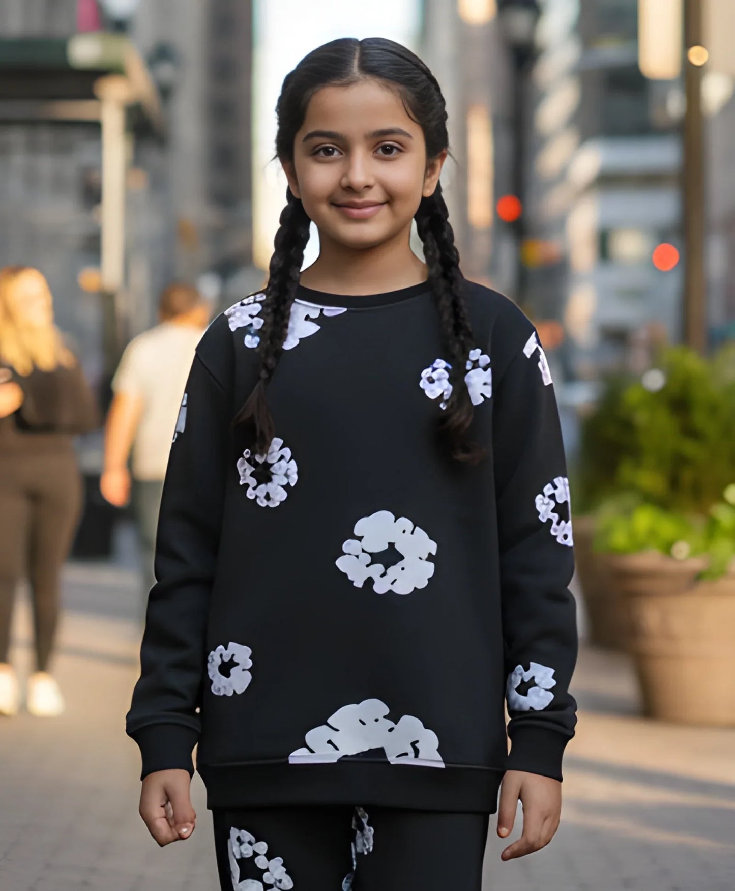 POP BLACK & WHITE GIRLS FLEECE SWEATSHIRT - BLACK