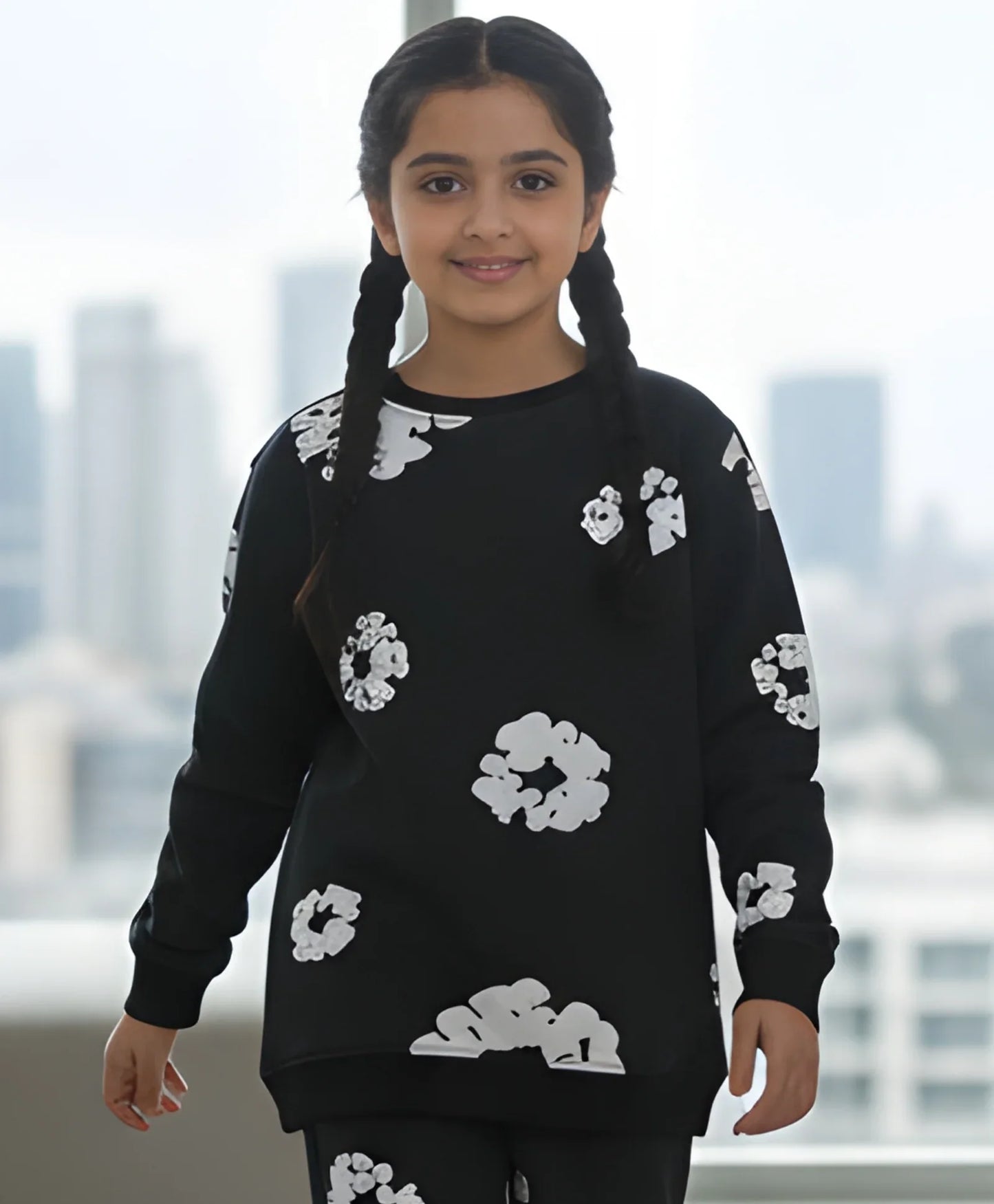 POP BLACK & WHITE GIRLS FLEECE SWEATSHIRT - BLACK
