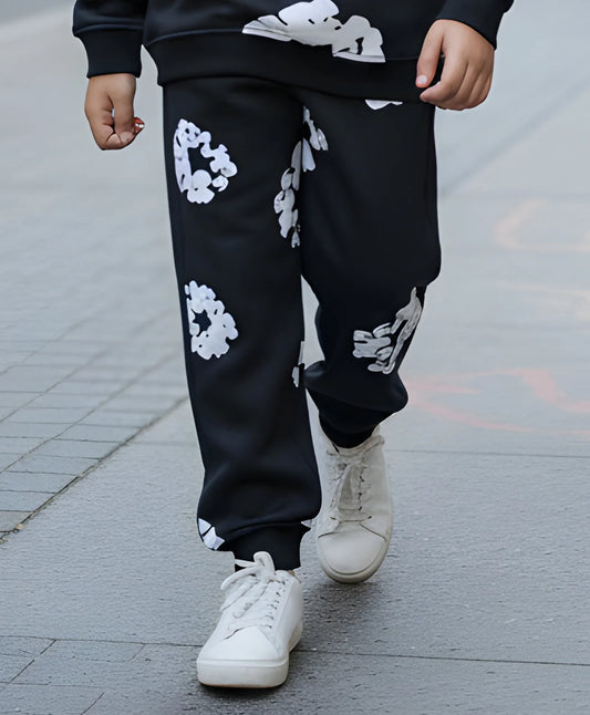 POP BLACK & WHITE GIRLS FLEECE WINTER JOGGER - BLACK