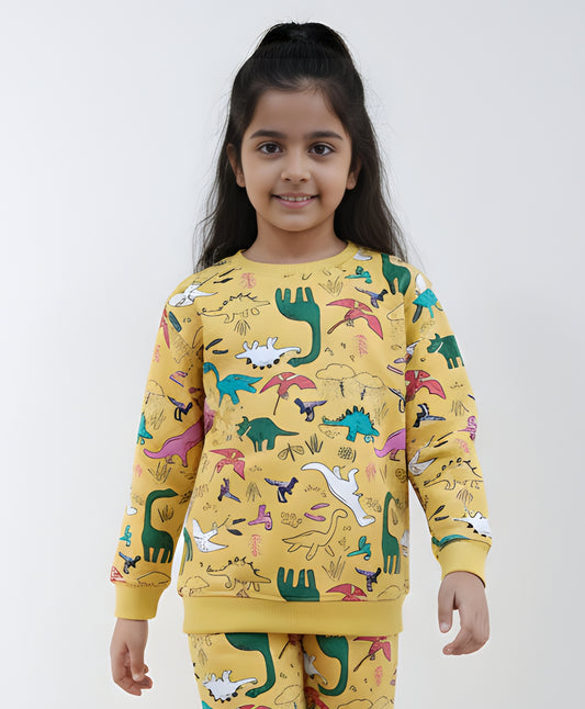RAINING DINOSAUR GIRLS FLEECE SWEATSHIRT - YELLOW