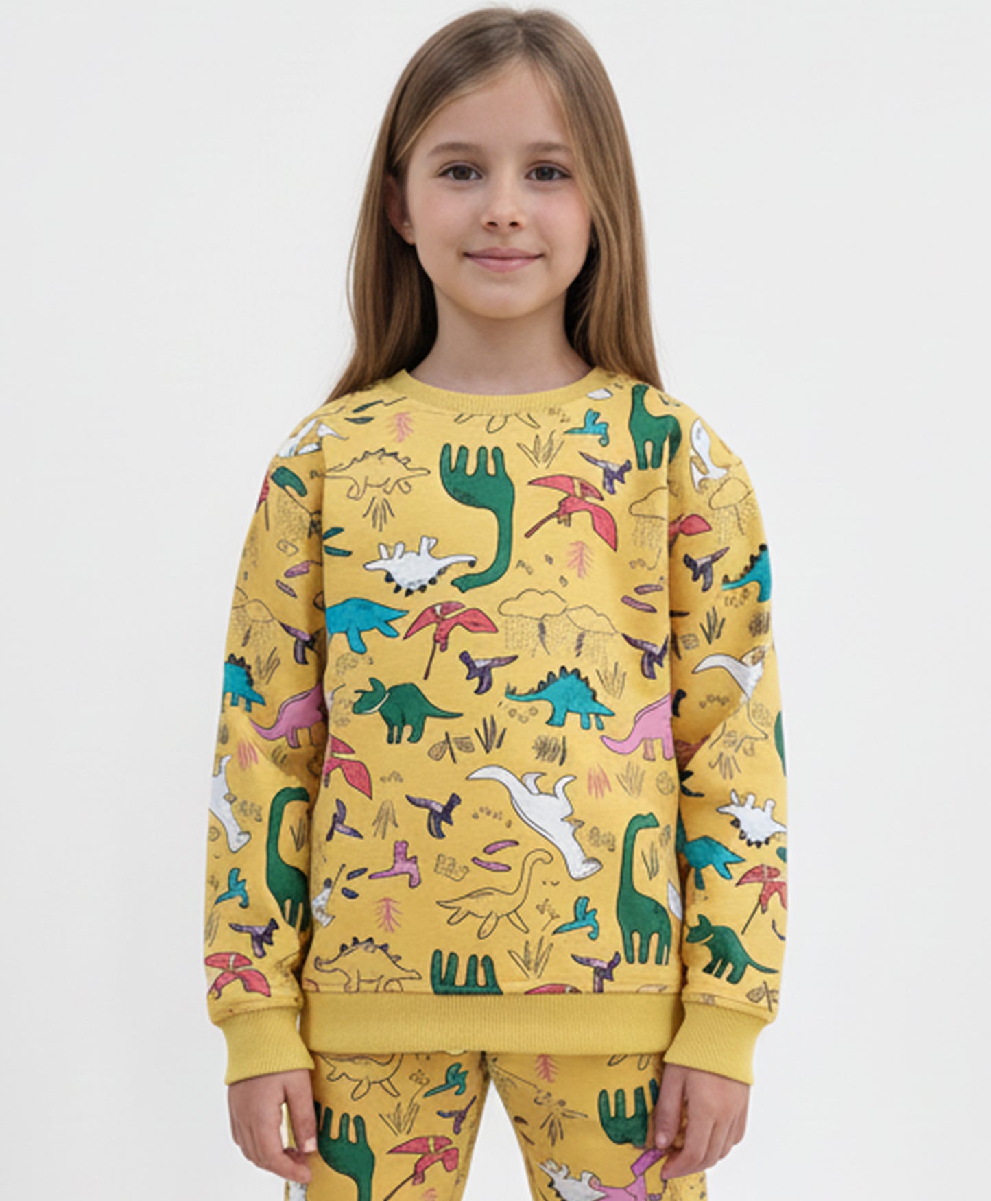 RAINING DINOSAUR GIRLS FLEECE SWEATSHIRT - YELLOW
