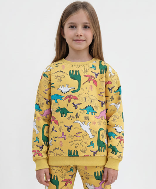 RAINING DINOSAUR GIRLS FLEECE SWEATSHIRT - YELLOW