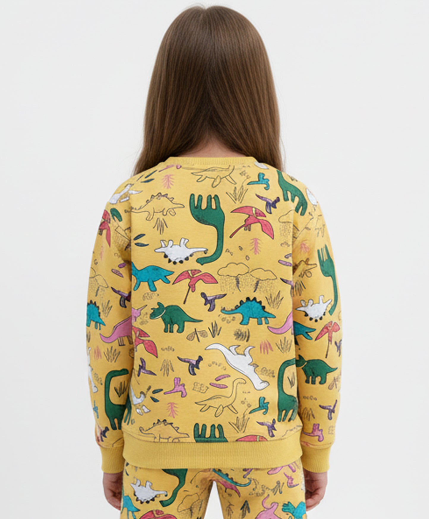 RAINING DINOSAUR GIRLS FLEECE SWEATSHIRT - YELLOW
