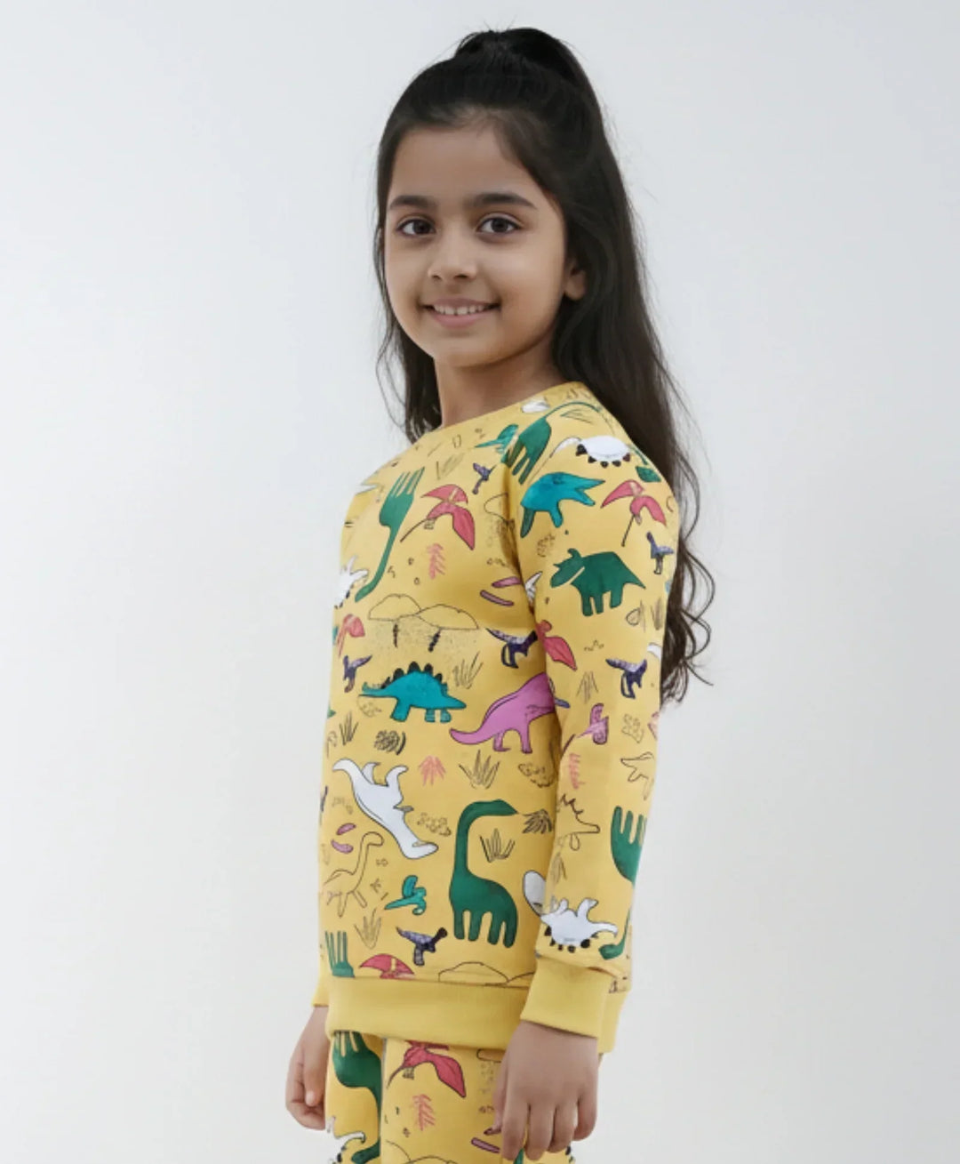 RAINING DINOSAUR GIRLS FLEECE SWEATSHIRT - YELLOW - Anthrilo 