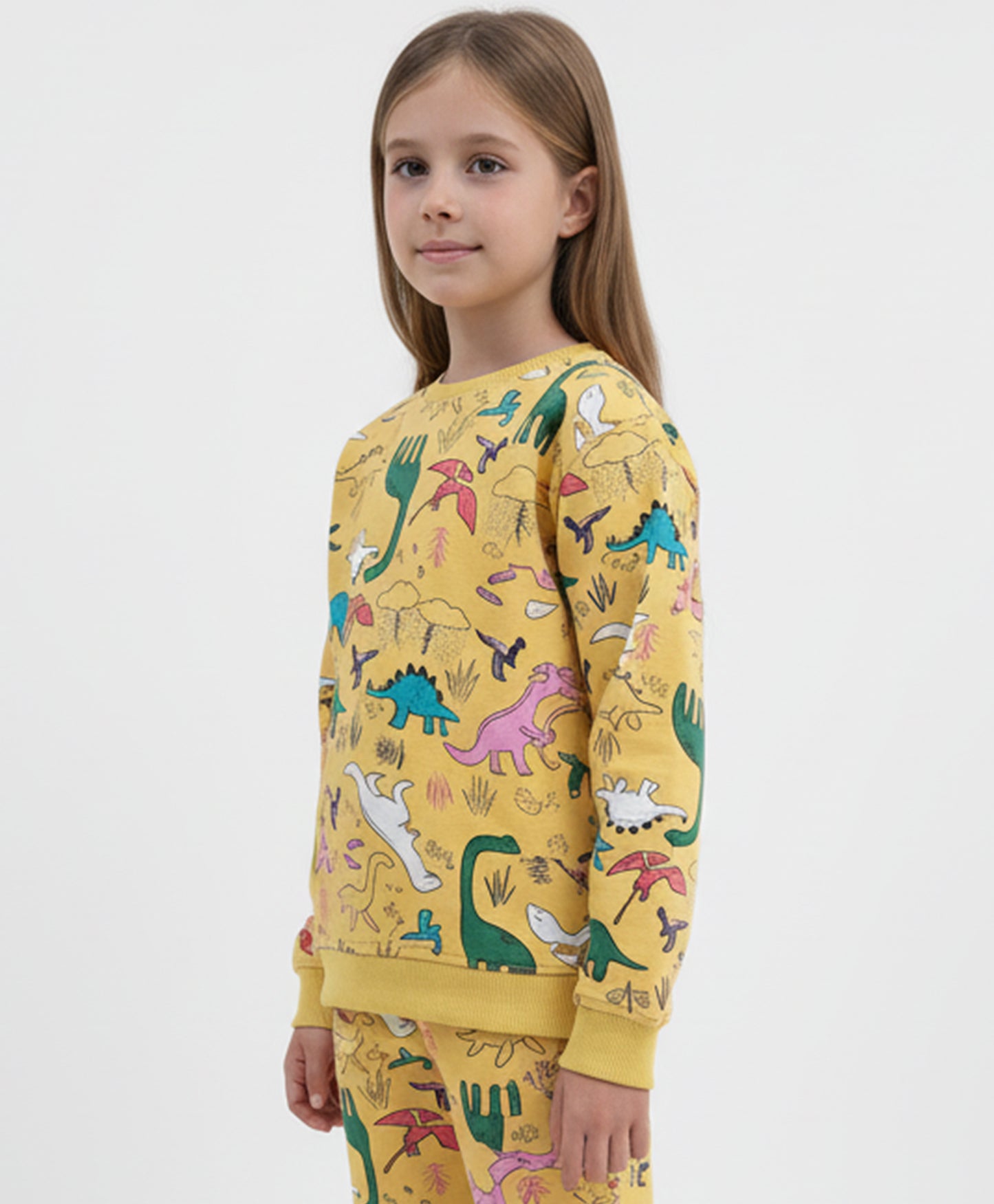RAINING DINOSAUR GIRLS FLEECE SWEATSHIRT - YELLOW