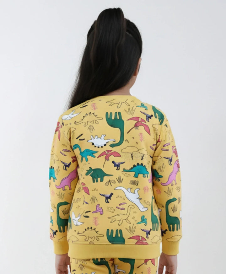 RAINING DINOSAUR GIRLS FLEECE SWEATSHIRT - YELLOW - Anthrilo 