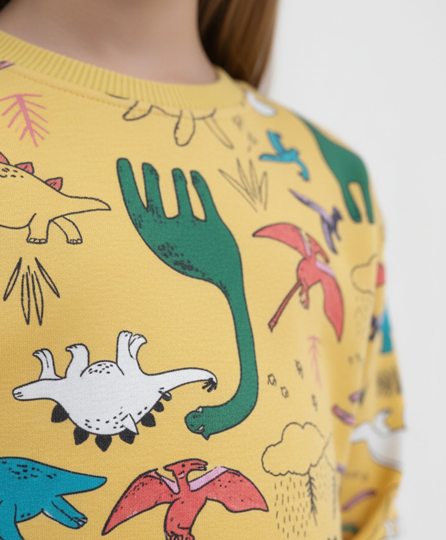 RAINING DINOSAUR GIRLS FLEECE SWEATSHIRT - YELLOW