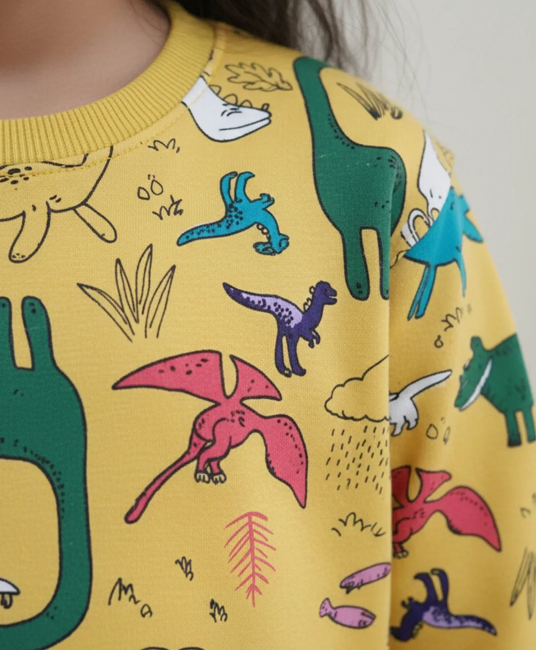 RAINING DINOSAUR GIRLS FLEECE SWEATSHIRT - YELLOW - Anthrilo 