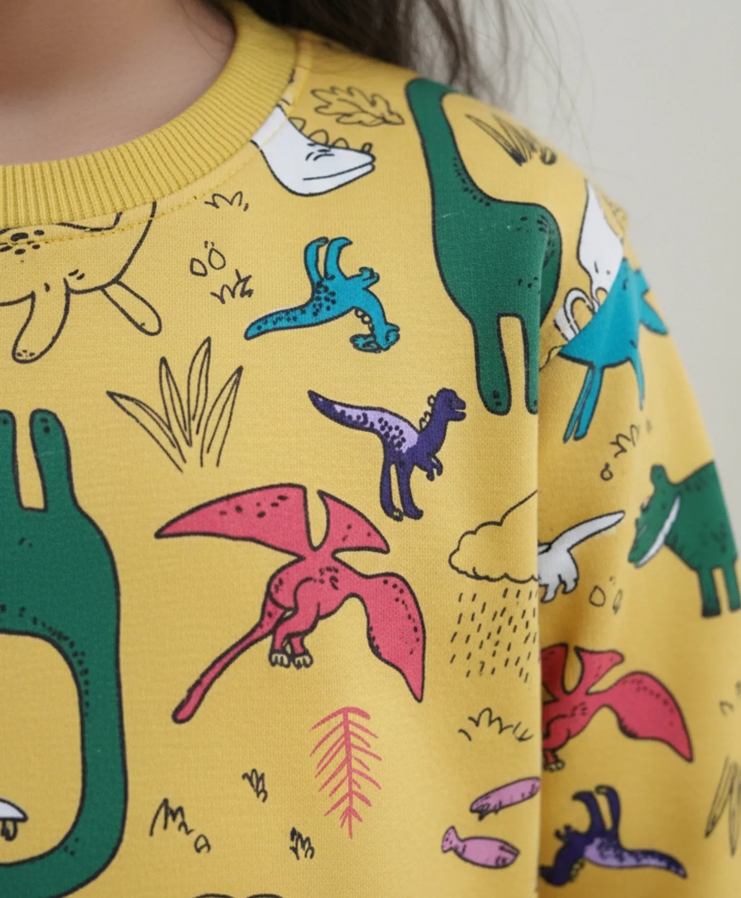 RAINING DINOSAUR GIRLS FLEECE SWEATSHIRT - YELLOW