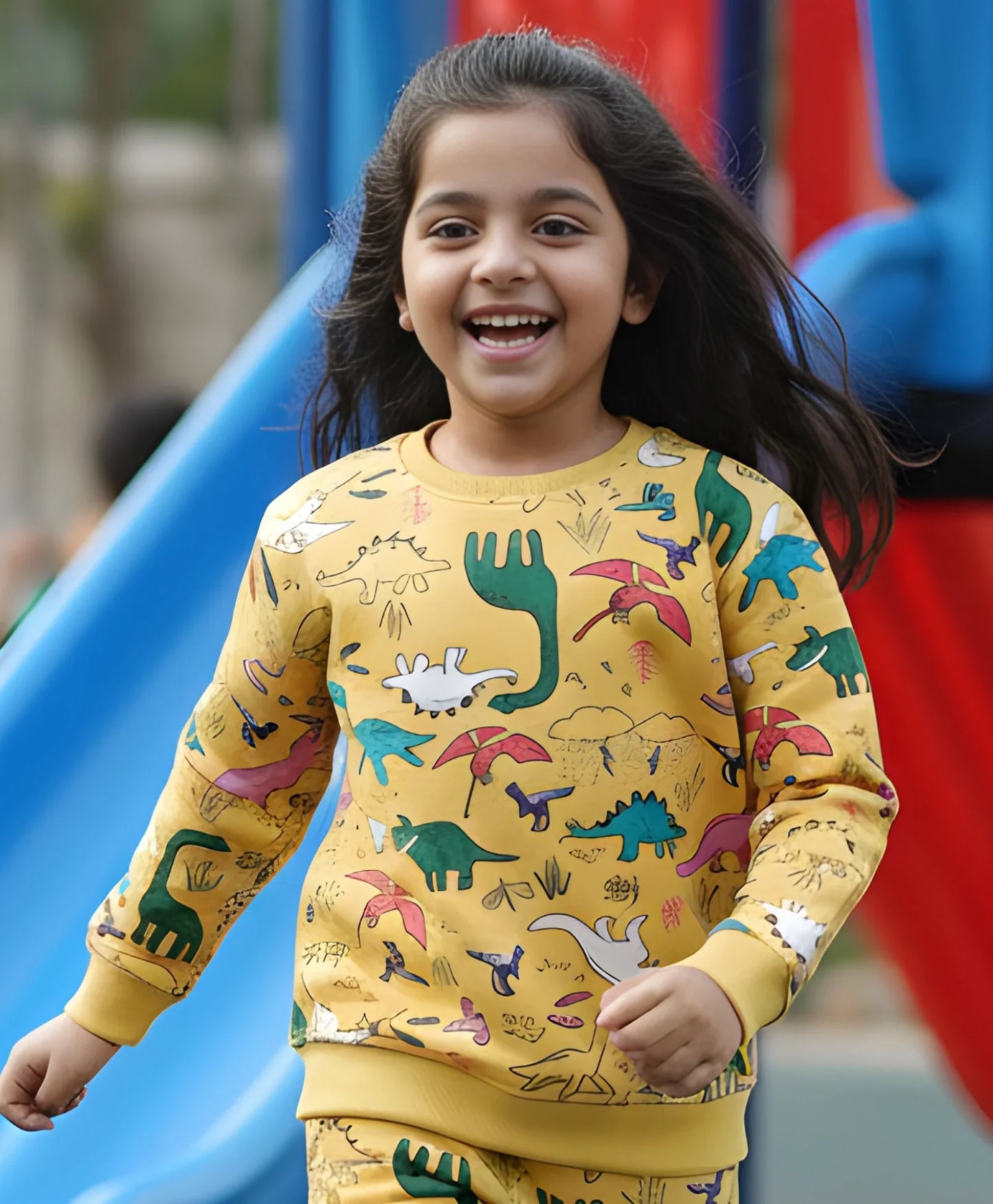 RAINING DINOSAUR GIRLS FLEECE SWEATSHIRT - YELLOW