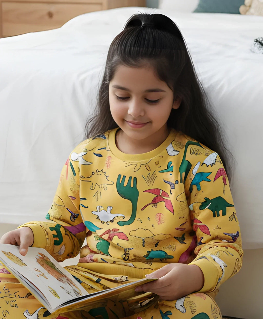 RAINING DINOSAUR GIRLS FLEECE SWEATSHIRT - YELLOW - Anthrilo 