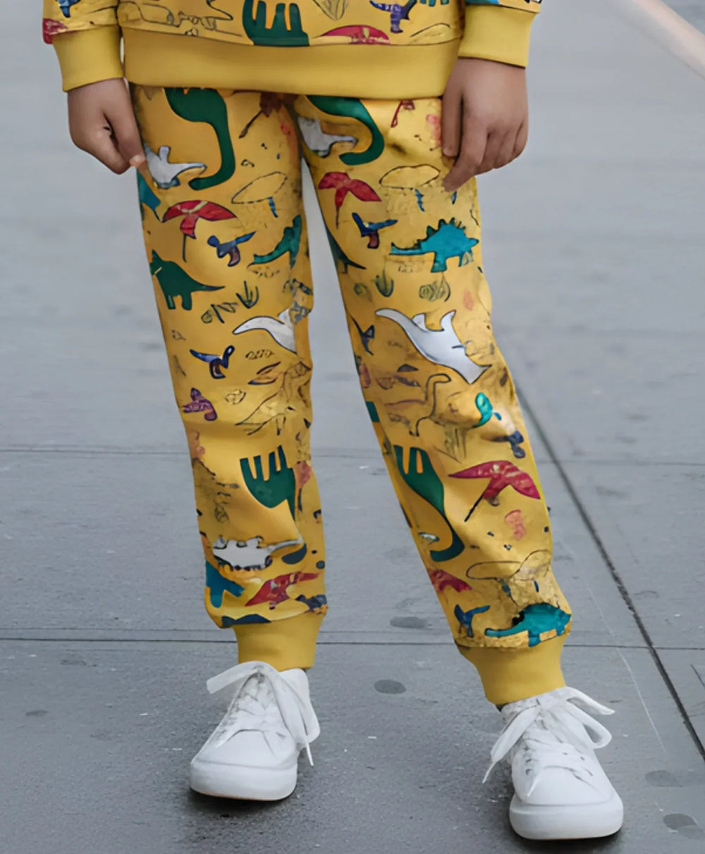 RAINING DINOSAUR GIRLS FLEECE JOGGER - YELLOW - Anthrilo 