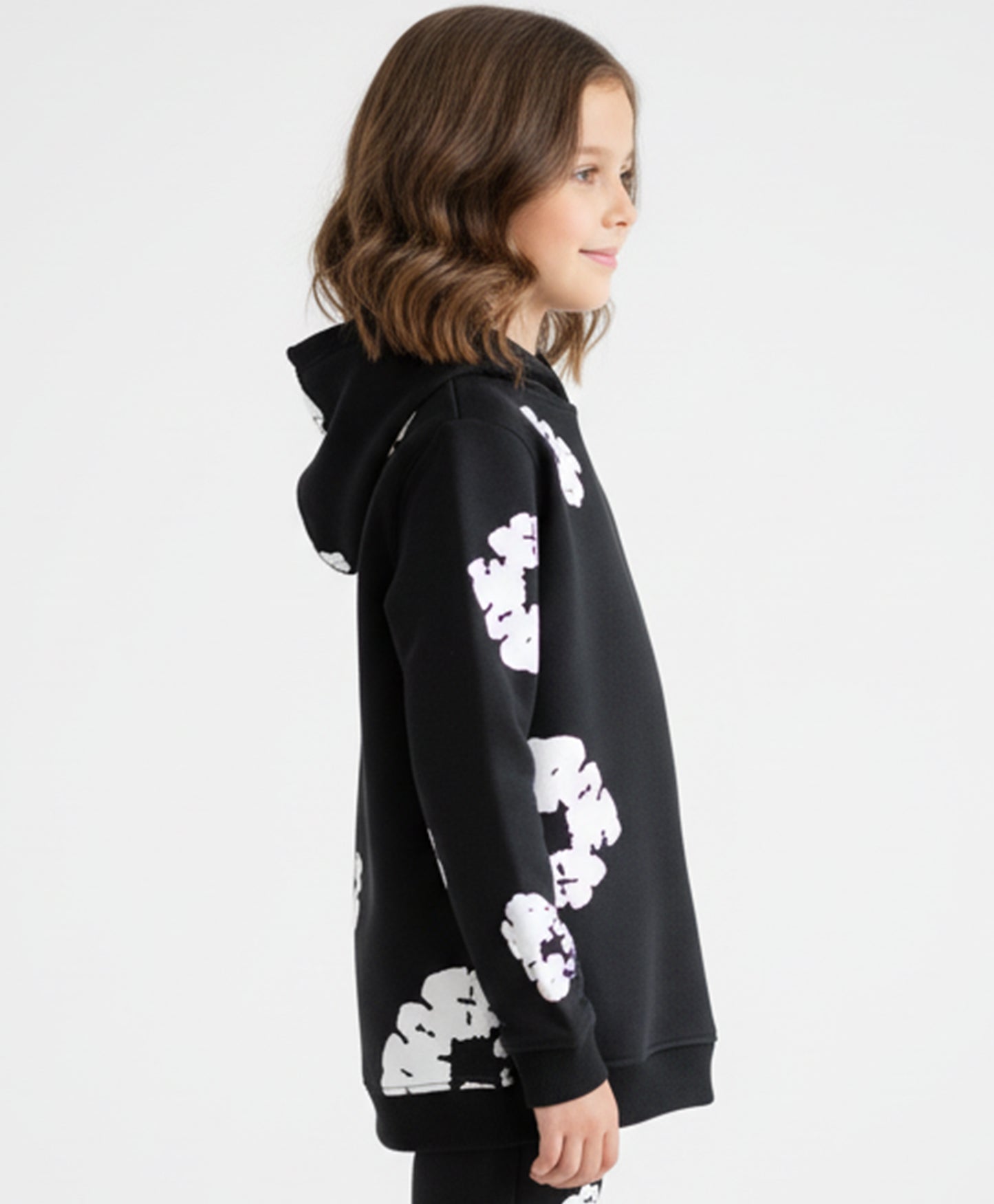 POP BLACK & WHITE GIRLS FLEECE HOODIE - BLACK