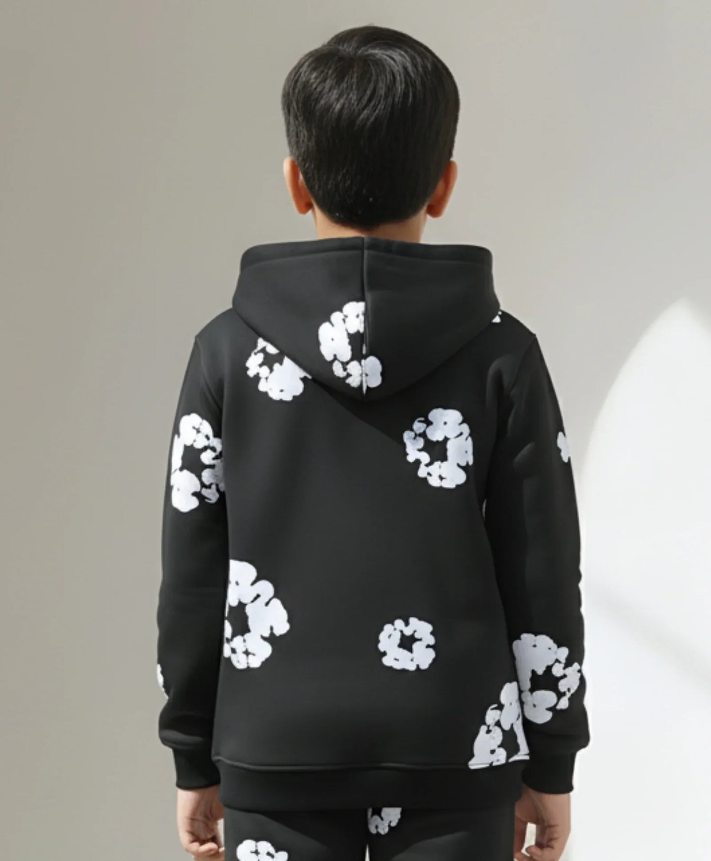 POP BLACK & WHITE BOYS FLEECE HOODIE - BLACK